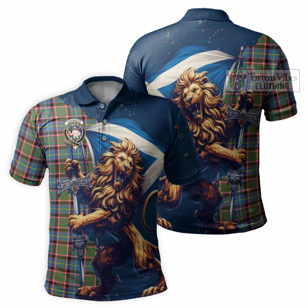 Aikenhead Tartan Family Crest Men's Polo Shirt with Scottish Majestic Lion - Tartan Vibes Clothing