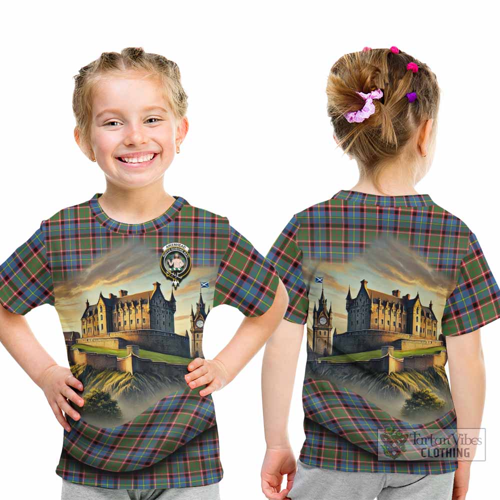 Aikenhead Tartan Family Crest Kid T-Shirt with Scottish Ancient Castle Style - Tartan Vibes Clothing