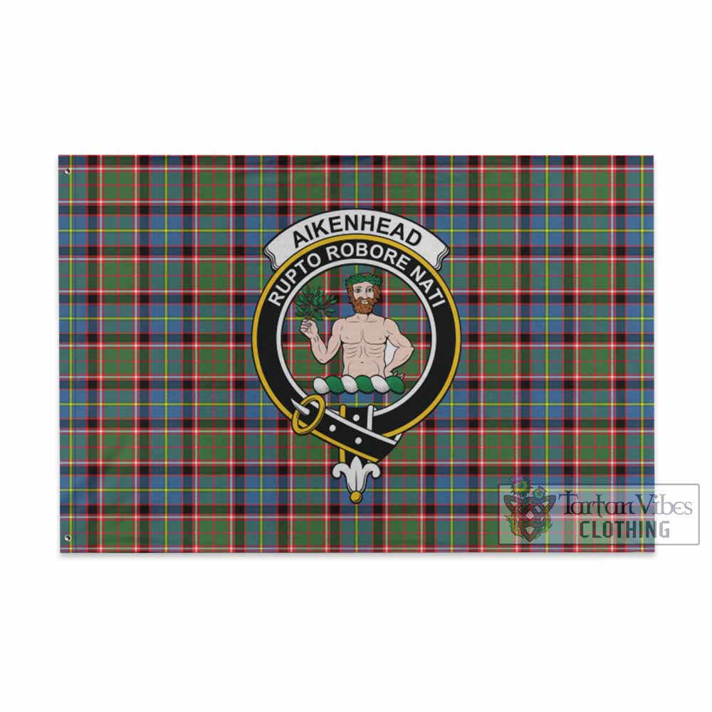 Tartan Vibes Clothing Aikenhead Tartan House Flag with Family Crest