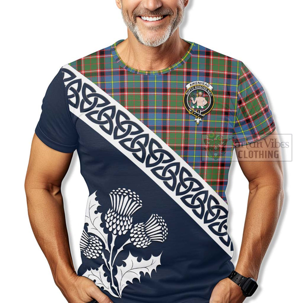 Aikenhead Tartan T-Shirt Featuring Thistle and Scotland Map - Tartanvibesclothing Store