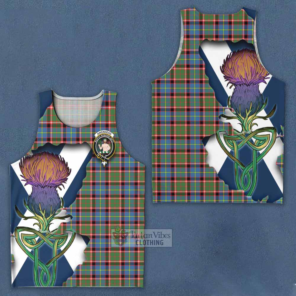 Tartan Vibes Clothing Aikenhead Tartan Family Crest Men's Tank Top Scottish Thistle Celtic Inspired