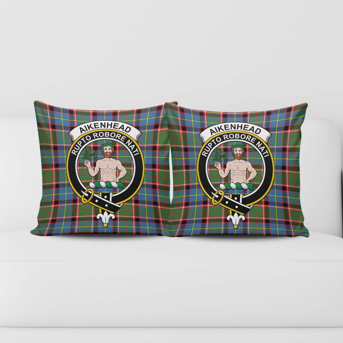 Aikenhead Tartan Pillow Cover with Family Crest - Tartanvibesclothing