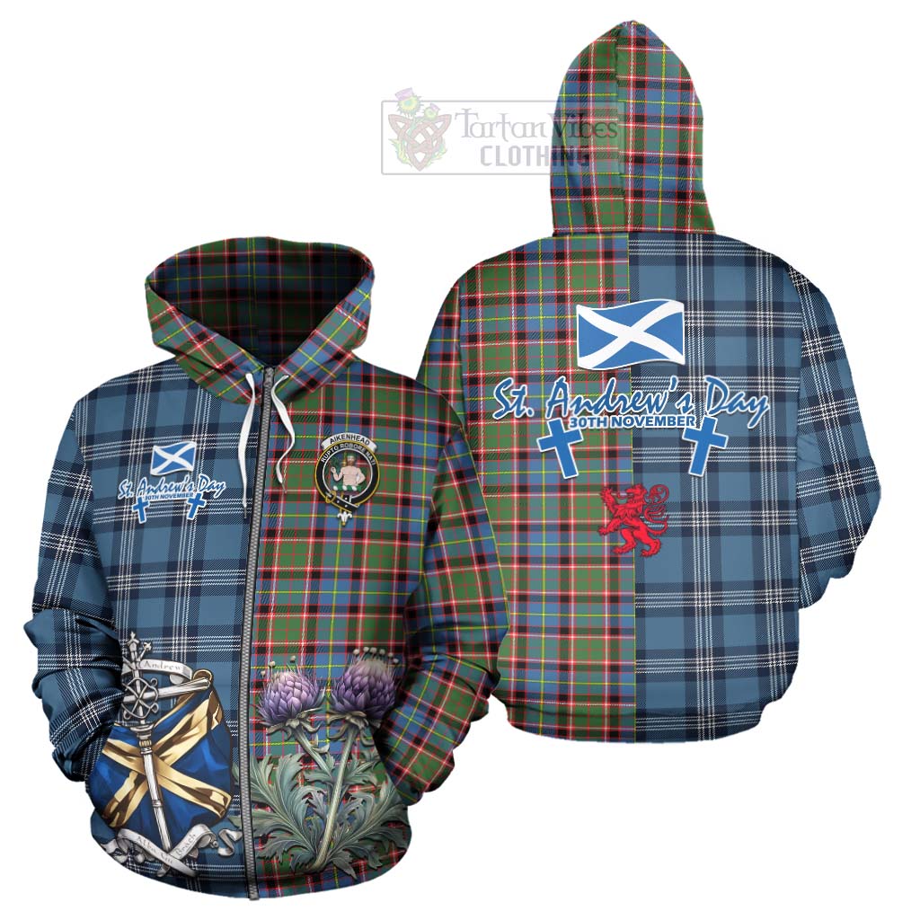 Aikenhead Tartan Hoodie Happy St. Andrew's Day Half Tartan Style - Tartan Vibes Clothing