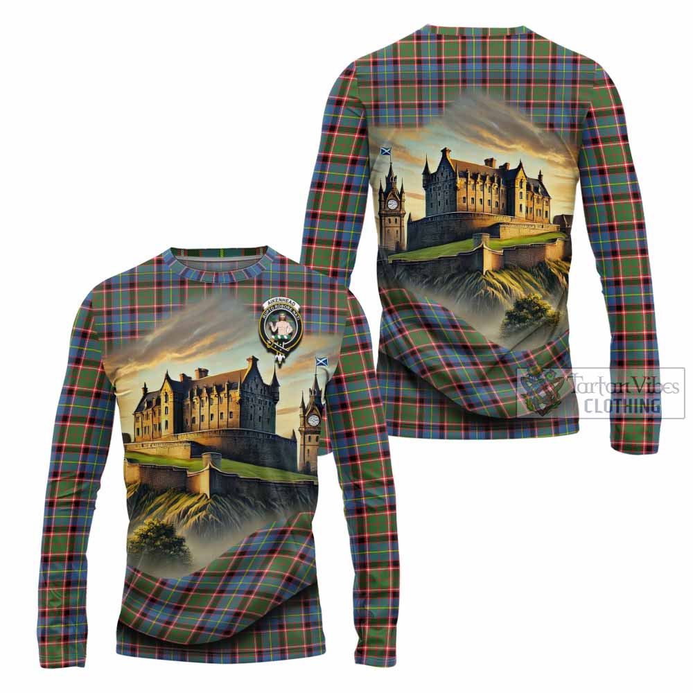 Aikenhead Tartan Family Crest Long Sleeve T-Shirt with Scottish Ancient Castle Style - Tartan Vibes Clothing