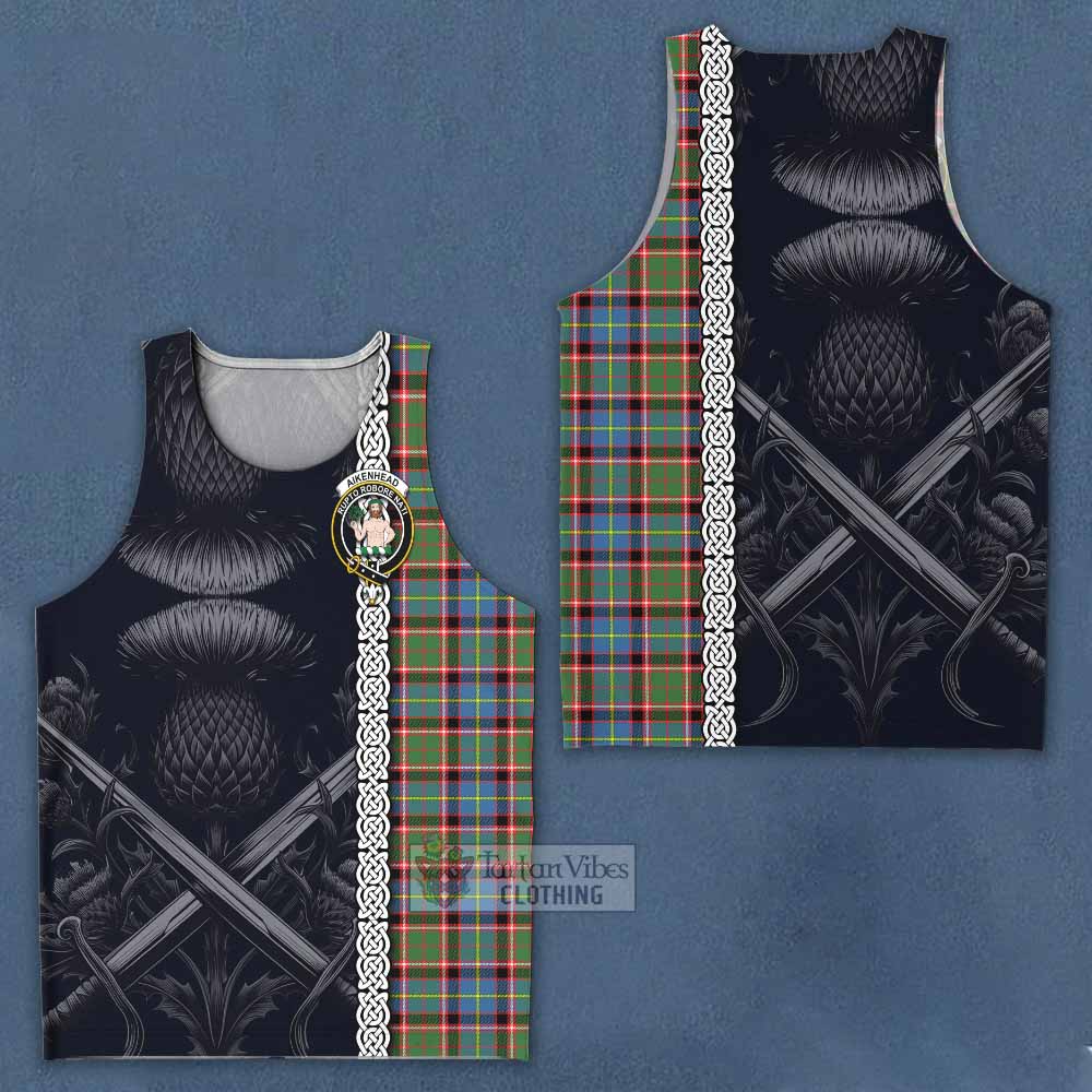 Aikenhead Tartan Men's Tank Top with Family Crest Cross Sword Thistle Celtic Vibes - Tartan Vibes Clothing