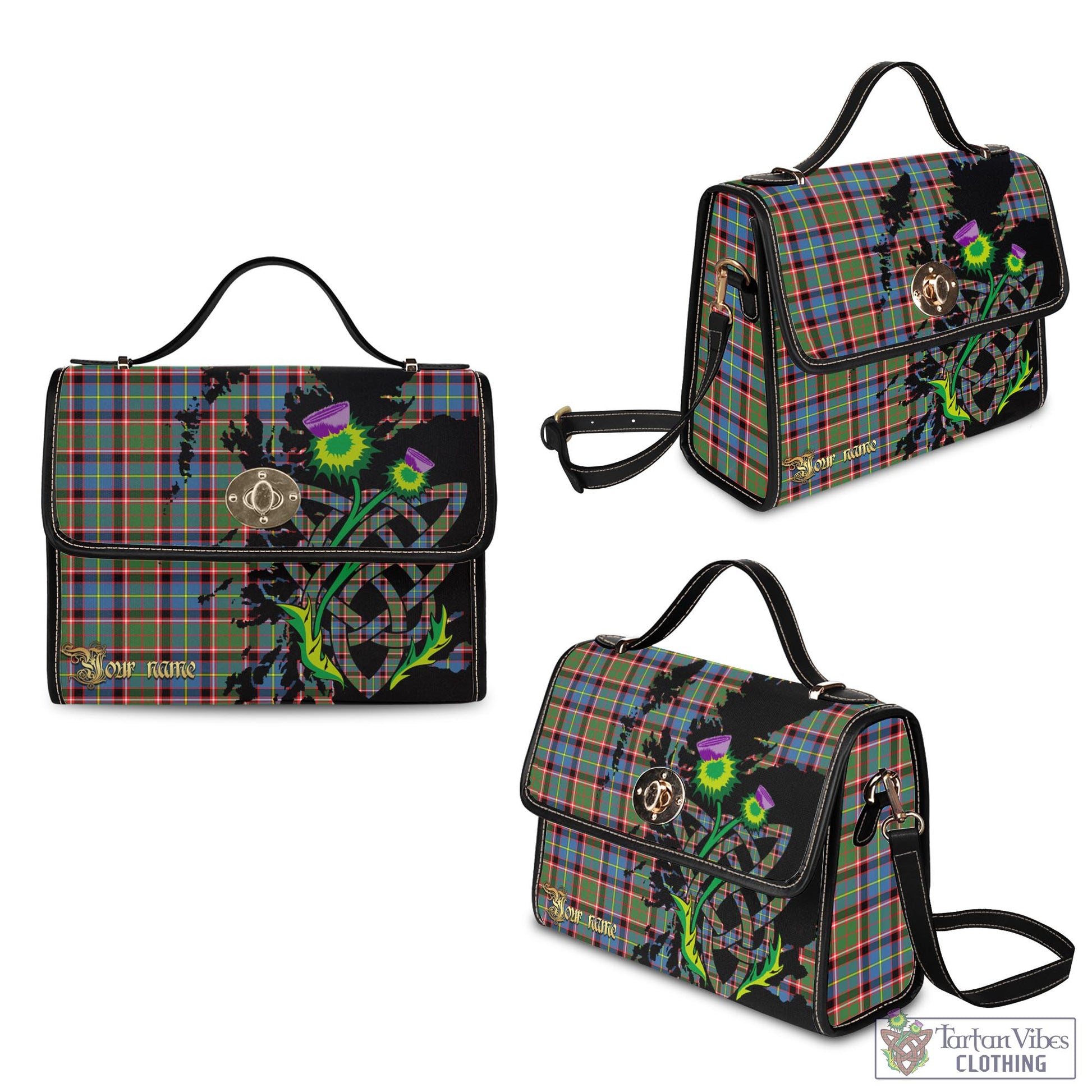 Tartan Vibes Clothing Aikenhead Tartan Waterproof Canvas Bag with Scotland Map and Thistle Celtic Accents