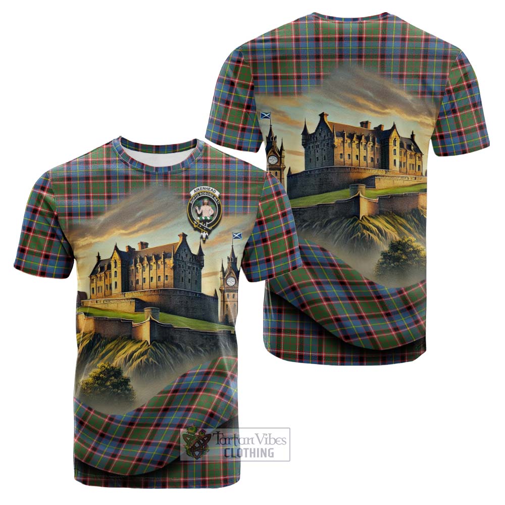 Aikenhead Tartan Family Crest Cotton T-shirt with Scottish Ancient Castle Style - Tartan Vibes Clothing