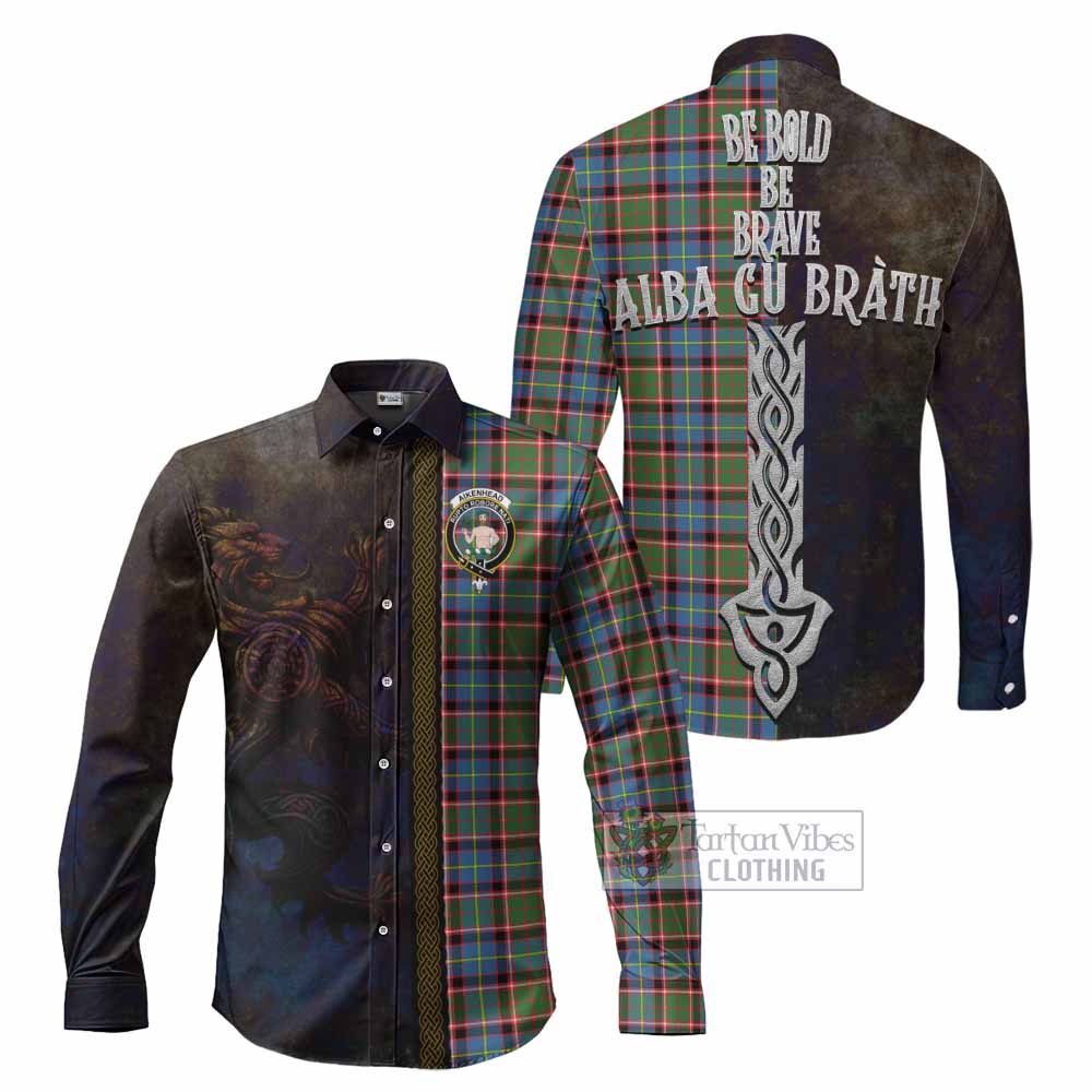 Aikenhead Tartan Family Crest Long Sleeve Button Shirt Alba Gu Brath Be Brave Lion Ancient Style - Tartan Vibes Clothing