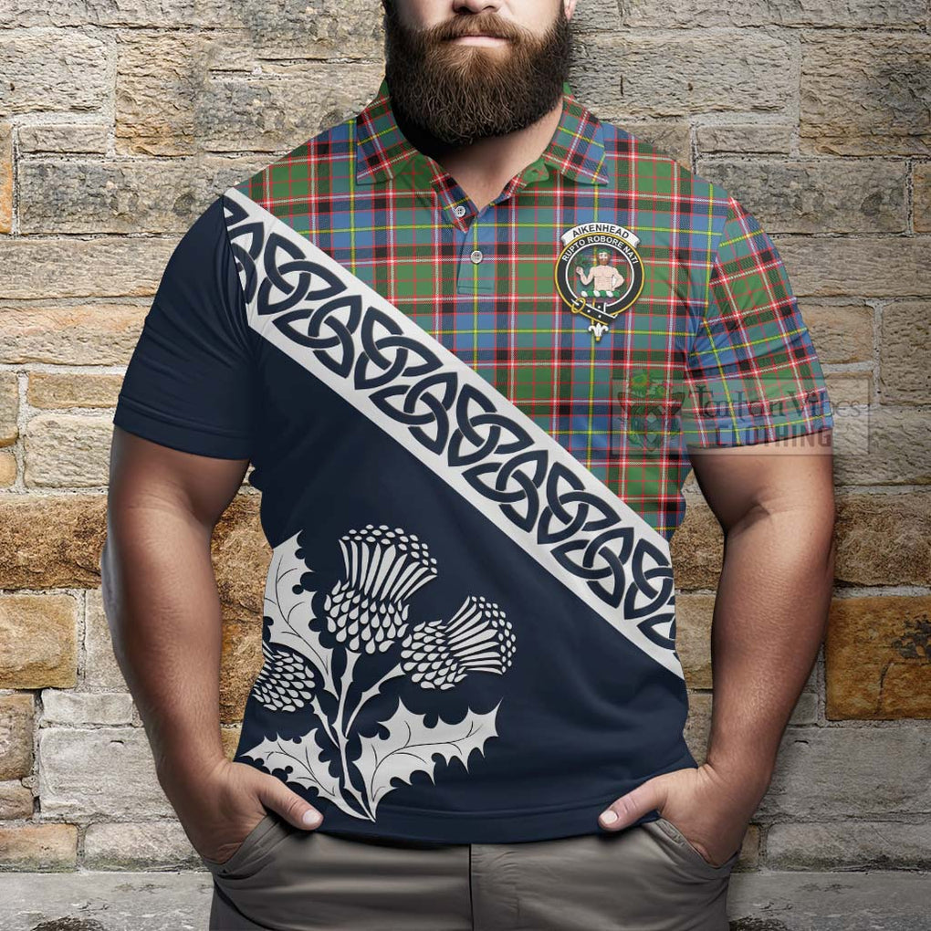 Aikenhead Tartan Polo Shirt Featuring Thistle and Scotland Map - Tartanvibesclothing Store