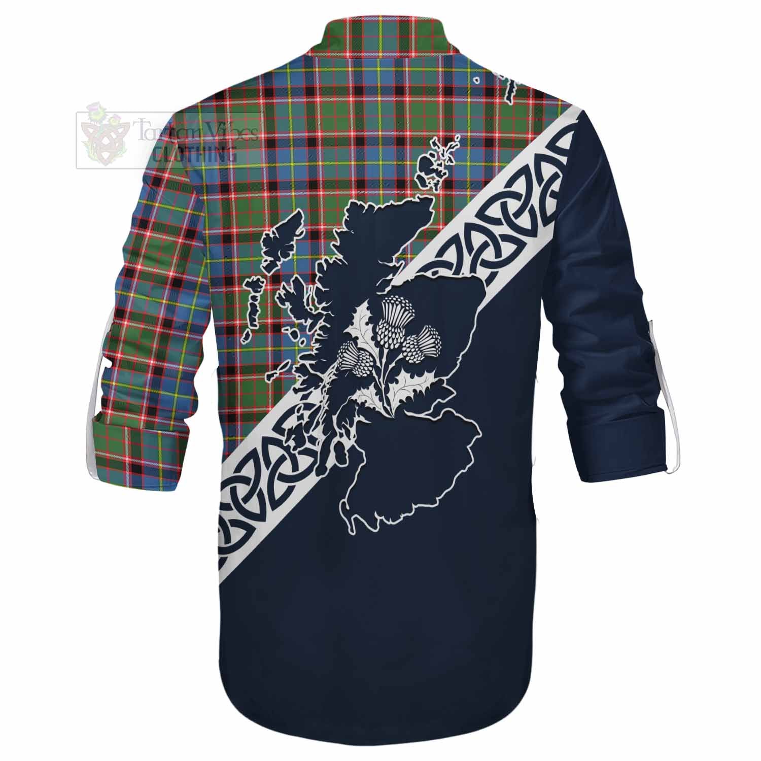Aikenhead Tartan Ghillie Kilt Shirt Featuring Thistle and Scotland Map - Tartan Vibes Clothing