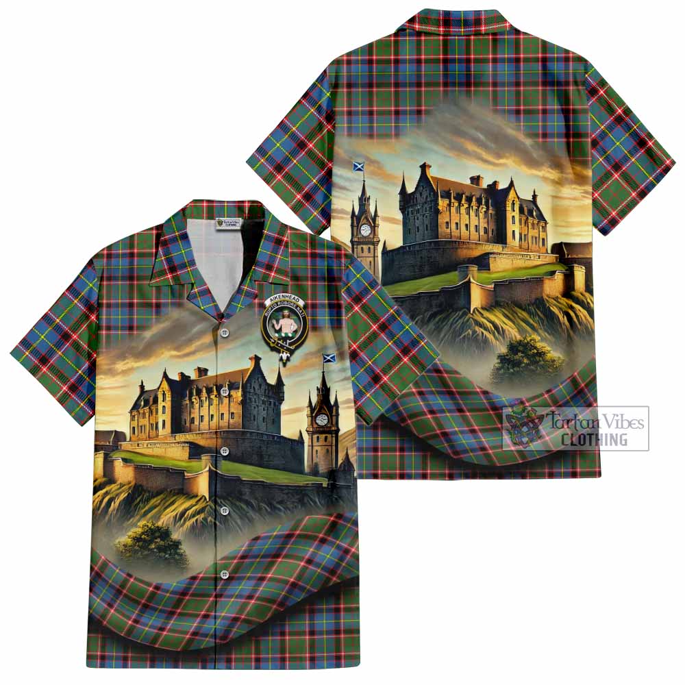 Aikenhead Tartan Family Crest Hawaiian Shirt with Scottish Ancient Castle Style - Tartan Vibes Clothing