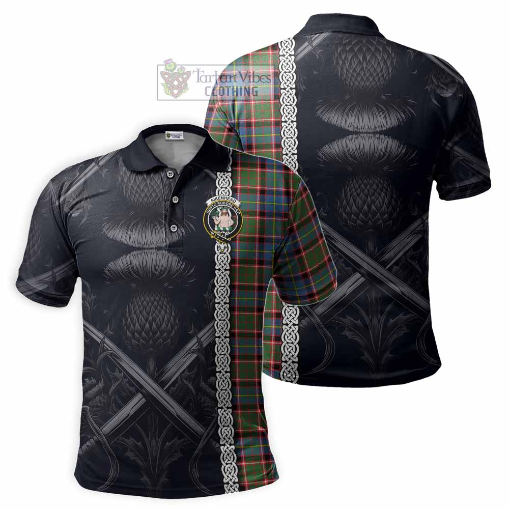 Aikenhead Tartan Polo Shirt with Family Crest Cross Sword Thistle Celtic Vibes - Tartan Vibes Clothing