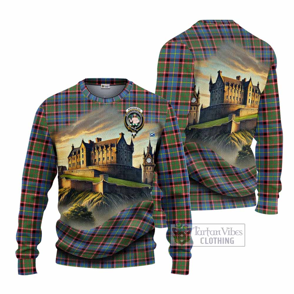 Aikenhead Tartan Family Crest Knitted Sweater with Scottish Ancient Castle Style - Tartan Vibes Clothing