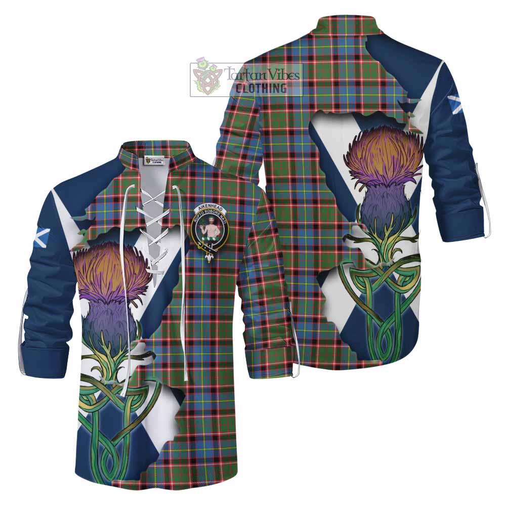 Tartan Vibes Clothing Aikenhead Tartan Family Crest Ghillie Kilt Shirt Scottish Thistle Celtic Inspired