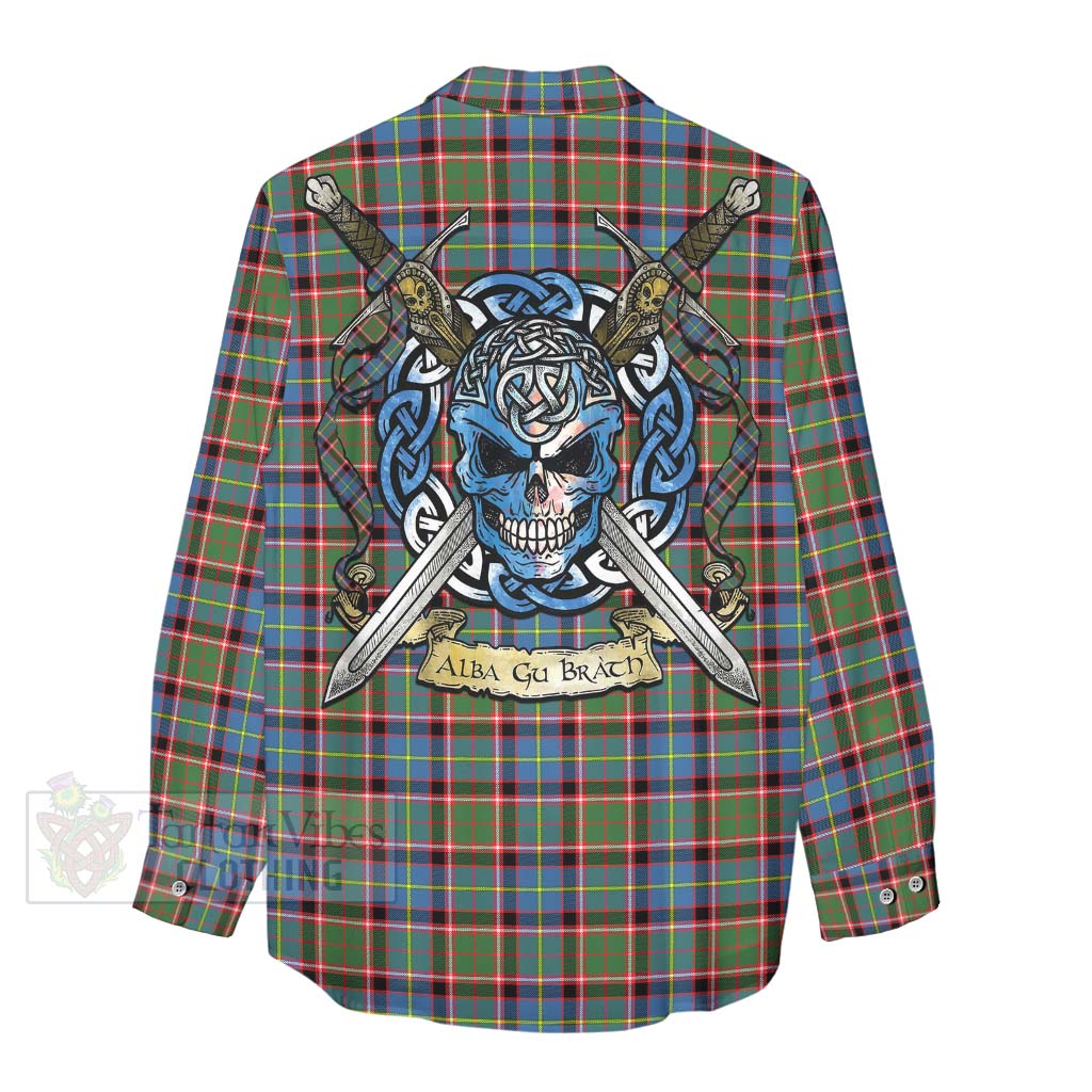 Aikenhead Tartan Women's Casual Shirt with Family Crest Celtic Skull Style - Tartan Vibes Clothing