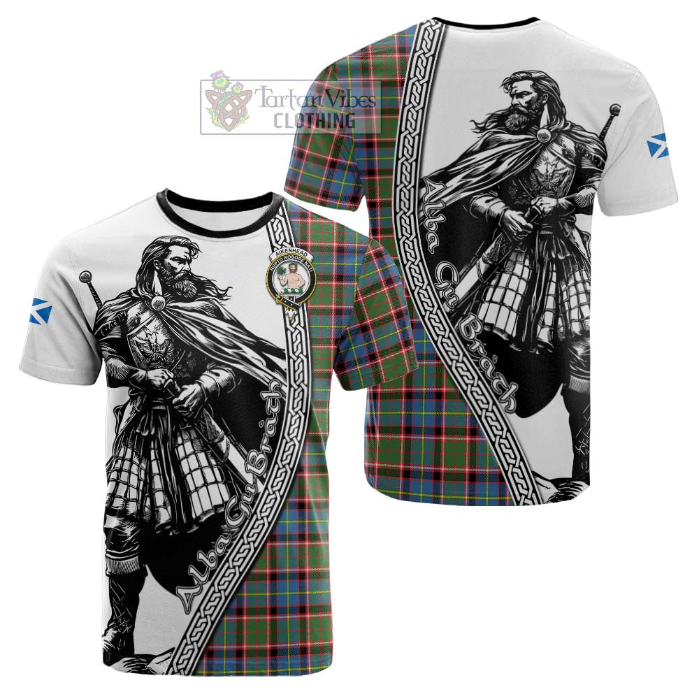 Aikenhead Tartan Clan Crest Cotton T-shirt with Highlander Warrior Celtic Style - Tartan Vibes Clothing