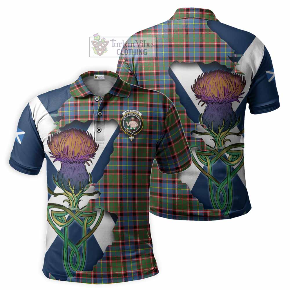 Tartan Vibes Clothing Aikenhead Tartan Family Crest Polo Shirt Scottish Thistle Celtic Inspired