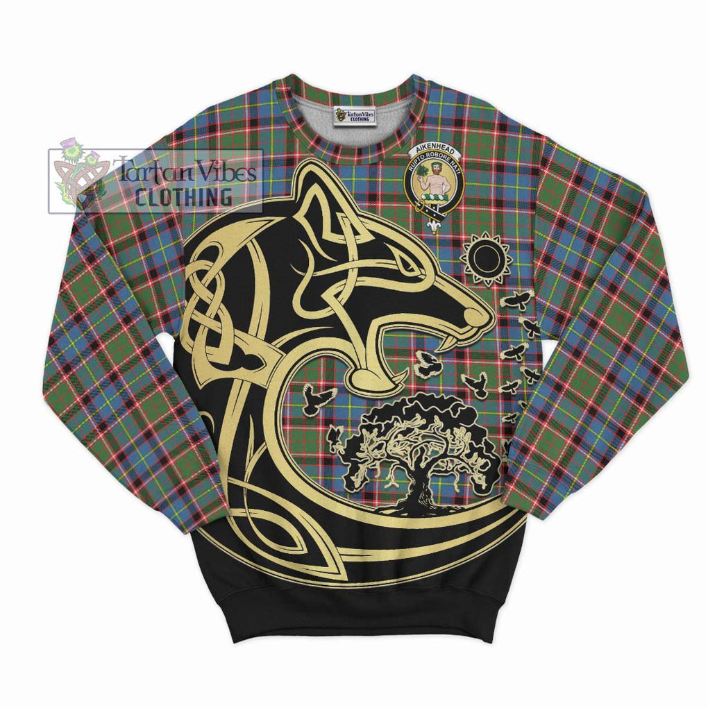 Aikenhead Tartan Sweatshirt with Family Crest Celtic Wolf Style - Tartan Vibes Clothing