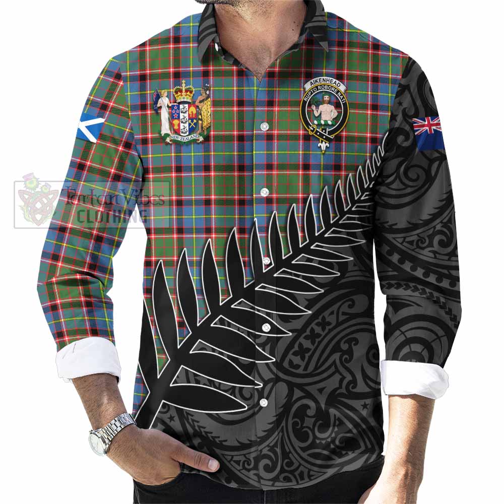 Aikenhead Crest Tartan Long Sleeve Button Shirt with New Zealand Silver Fern Half Style - Tartan Vibes Clothing