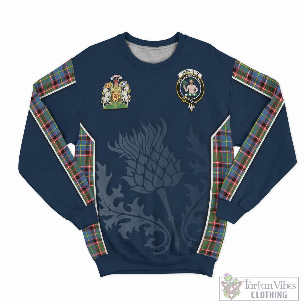 Aikenhead Tartan Sweatshirt with Family Crest and Scottish Thistle Vibes Sport Style - Tartan Vibes Clothing