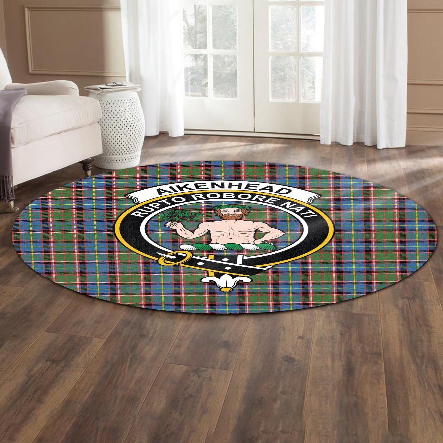 Aikenhead Tartan Round Rug with Family Crest - Tartanvibesclothing