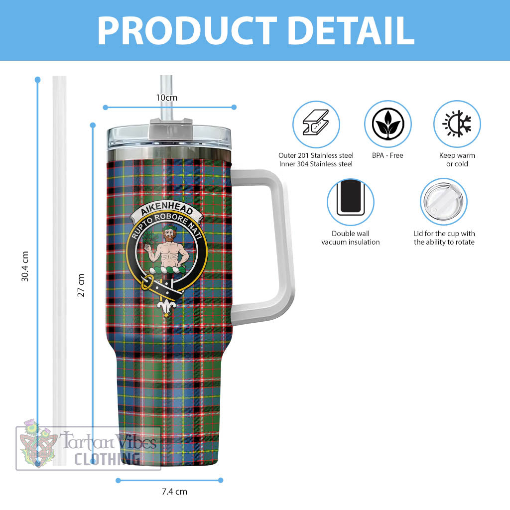 Tartan Vibes Clothing Aikenhead Tartan and Family Crest Tumbler with Handle