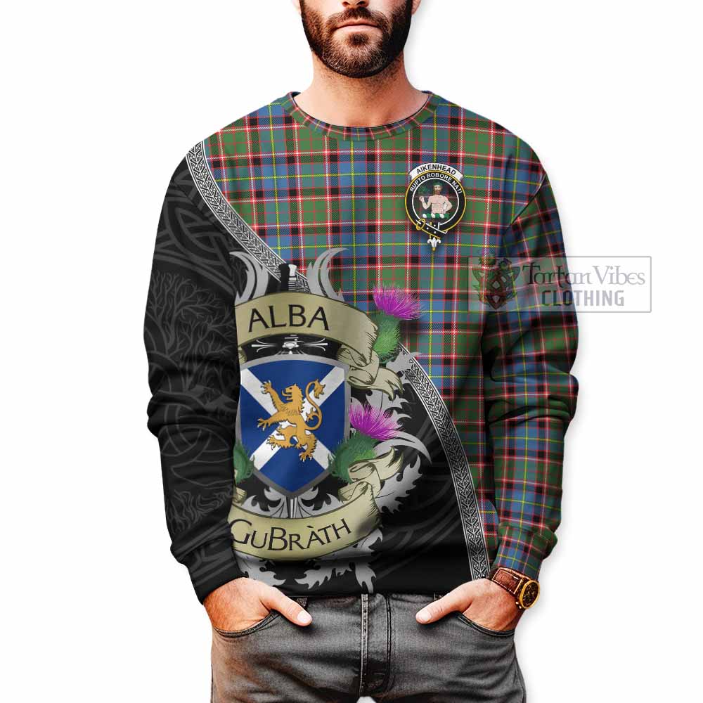 Aikenhead Tartan Family Crest Sweatshirt Lion Rampant Royal Thistle Shield Celtic Inspired - Tartan Vibes Clothing