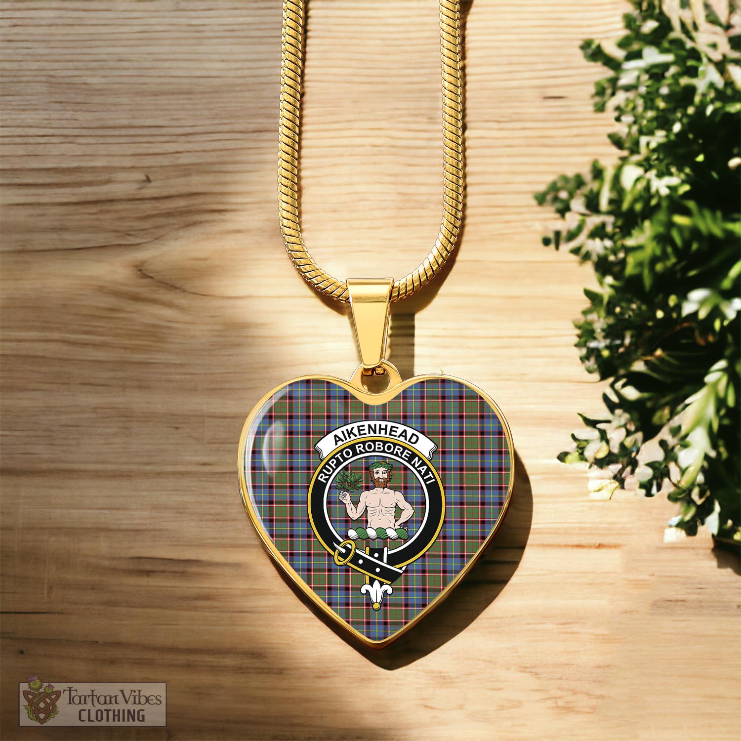 Tartan Vibes Clothing Aikenhead Tartan Heart Necklace with Family Crest