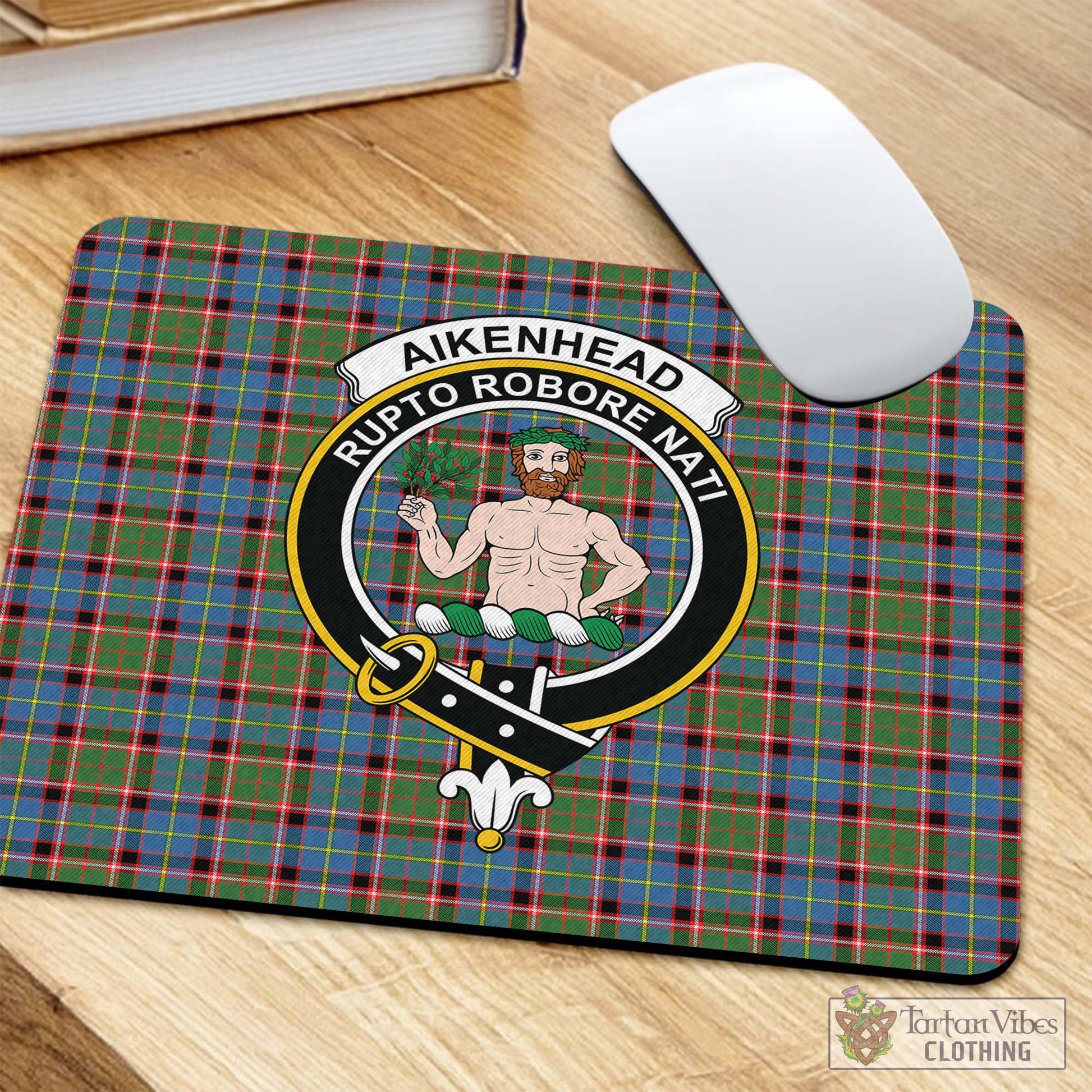 Tartan Vibes Clothing Aikenhead Tartan Mouse Pad with Family Crest