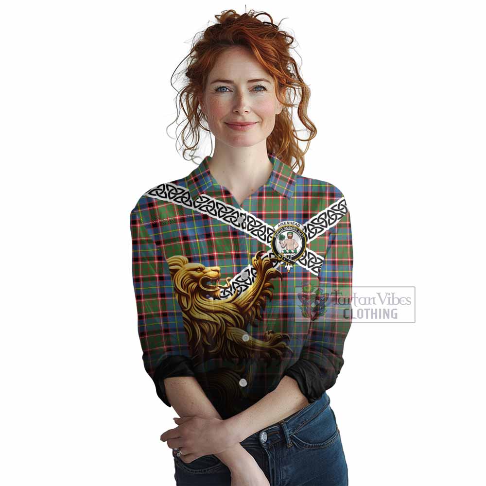 Aikenhead Crest Tartan Women's Casual Shirt with Golden Lion Emblem Celtic Style - Tartan Vibes Clothing