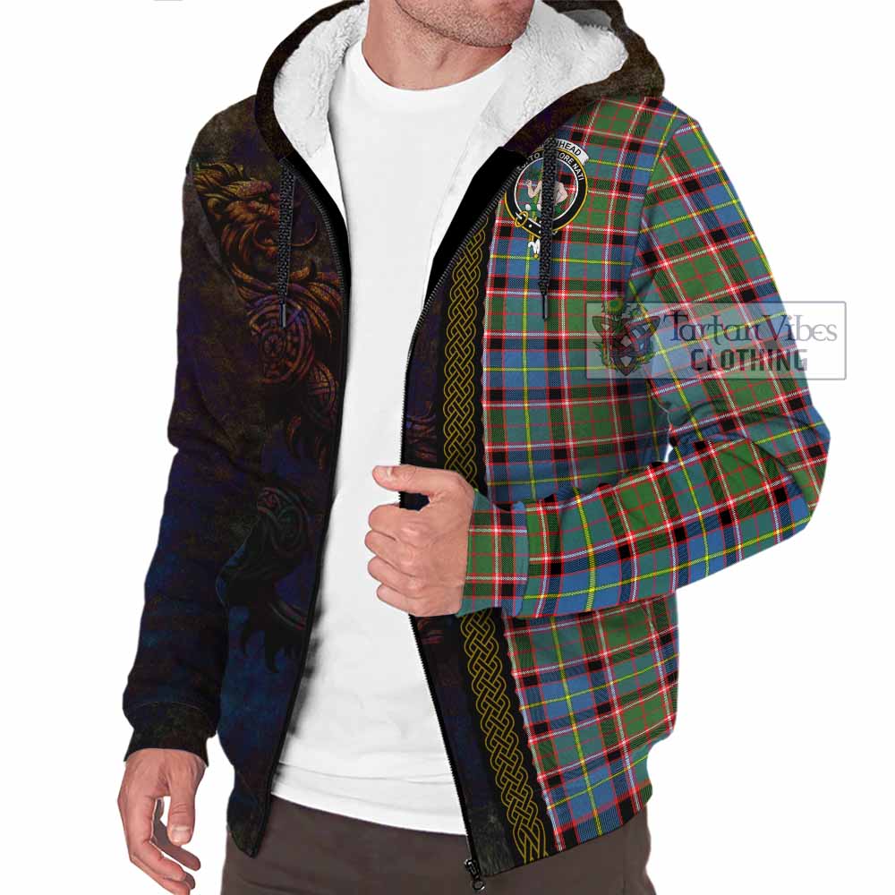 Tartan Vibes Clothing Aikenhead Tartan Family Crest Sherpa Hoodie Alba Gu Brath Be Brave Lion Ancient Style