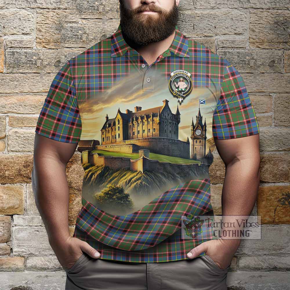 Aikenhead Tartan Family Crest Polo Shirt with Scottish Ancient Castle Style - Tartan Vibes Clothing
