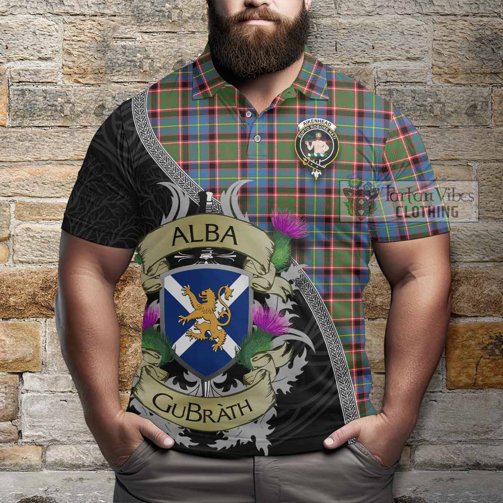 Tartan Vibes Clothing Aikenhead Tartan Family Crest Polo Shirt Lion Rampant Royal Thistle Shield Celtic Inspired