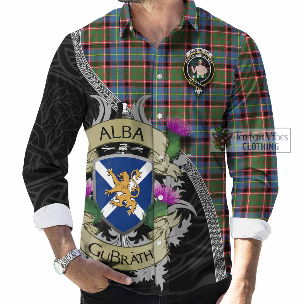 Aikenhead Tartan Family Crest Long Sleeve Button Shirt Lion Rampant Royal Thistle Shield Celtic Inspired - Tartan Vibes Clothing