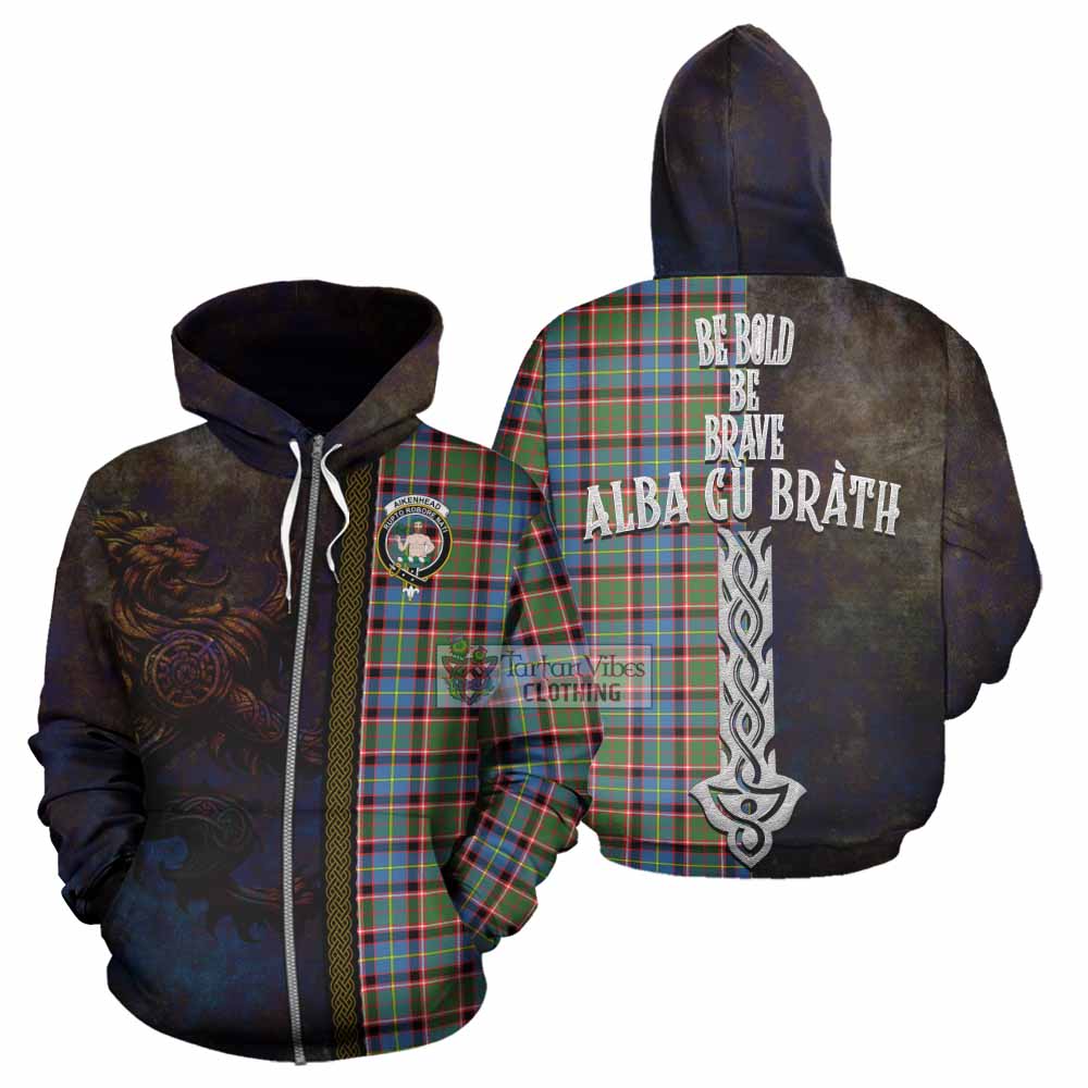 Tartan Vibes Clothing Aikenhead Tartan Family Crest Hoodie Alba Gu Brath Be Brave Lion Ancient Style
