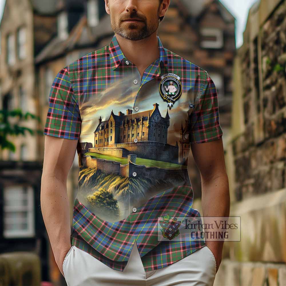 Aikenhead Tartan Family Crest Hawaiian Shirt with Scottish Ancient Castle Style - Tartan Vibes Clothing