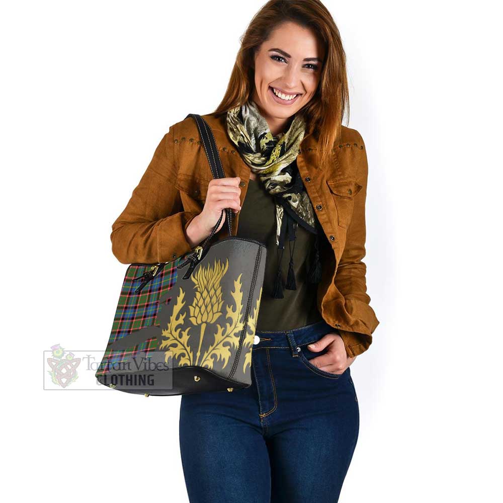 Tartan Vibes Clothing Aikenhead Tartan Leather Tote Bag Gold Thistle Style