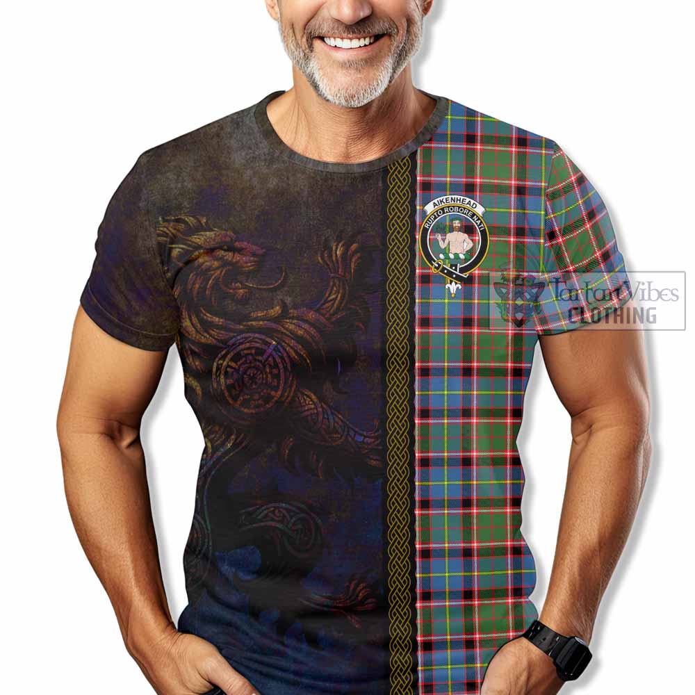 Tartan Vibes Clothing Aikenhead Tartan Family Crest T-Shirt Alba Gu Brath Be Brave Lion Ancient Style