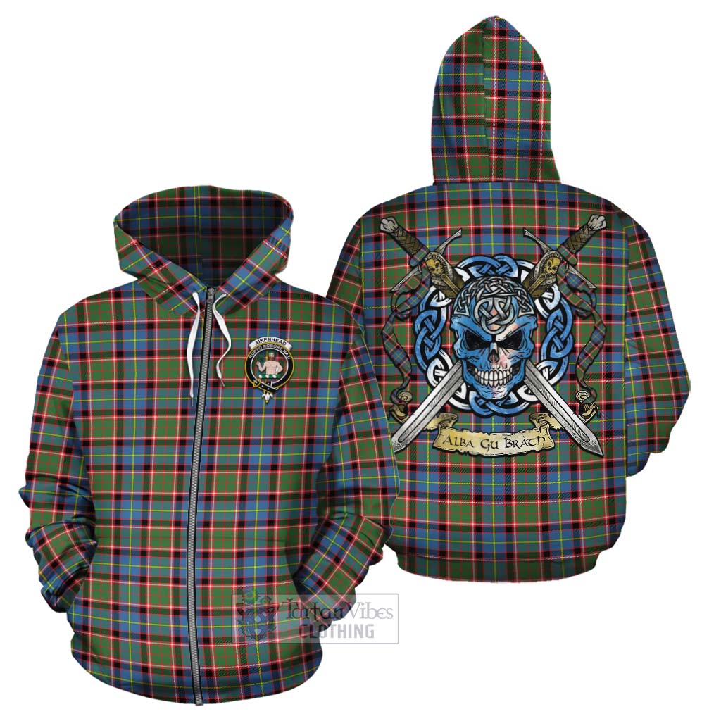 Aikenhead Tartan Cotton Hoodie with Family Crest Celtic Skull Style - Tartan Vibes Clothing