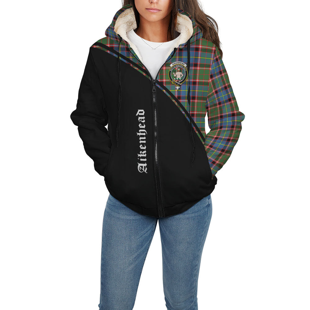 Aikenhead Tartan Sherpa Hoodie with Family Crest Curve Style - Tartanvibesclothing