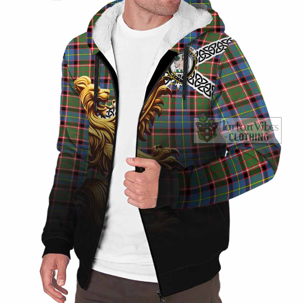 Aikenhead Crest Tartan Sherpa Hoodie with Golden Lion Emblem Celtic Style - Tartan Vibes Clothing