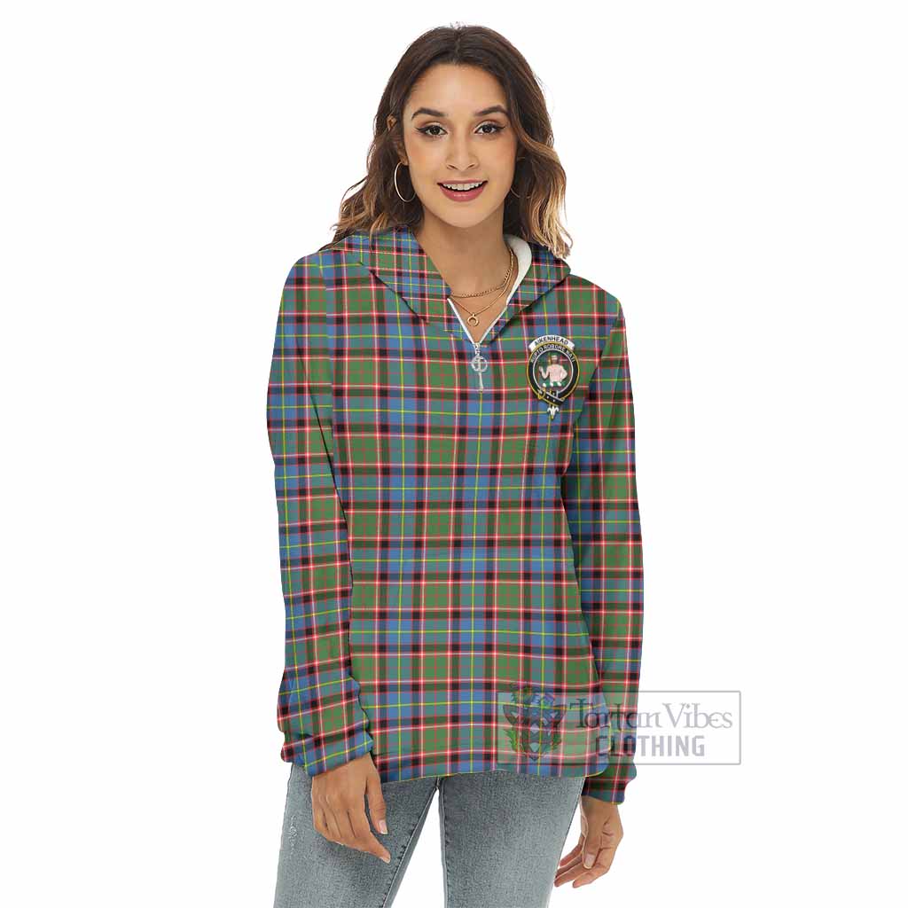 Tartan Vibes Clothing Aikenhead Tartan Crest Women's Borg  Half Zip Fleece Hoodie