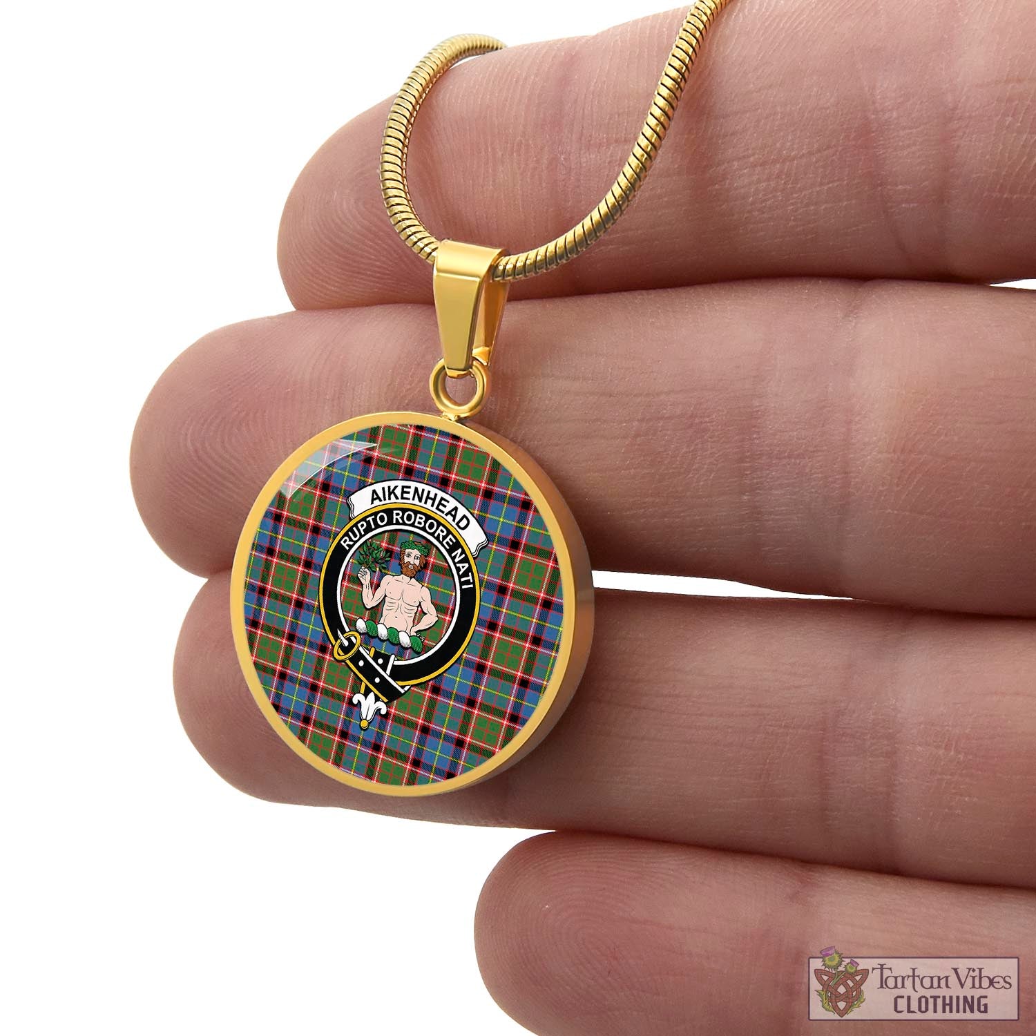 Tartan Vibes Clothing Aikenhead Tartan Circle Necklace with Family Crest