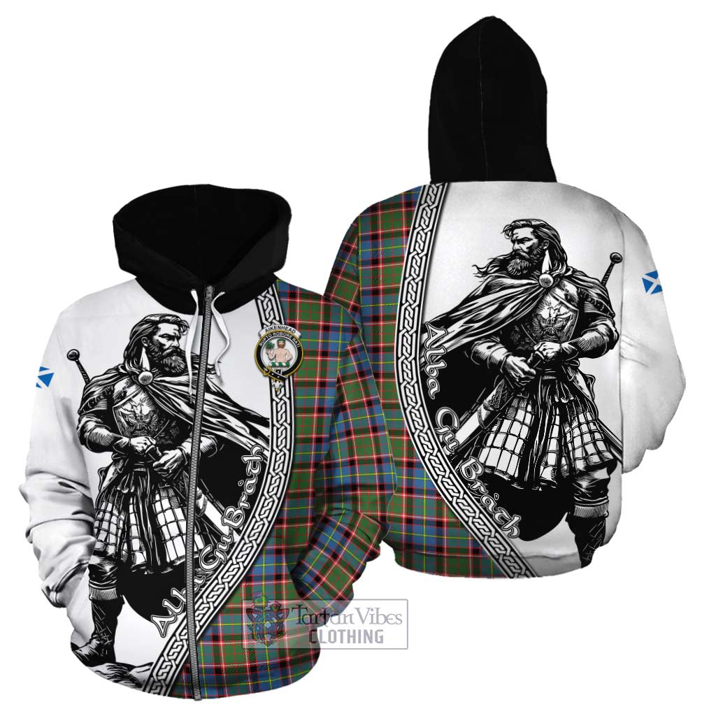 Aikenhead Tartan Clan Crest Cotton Hoodie with Highlander Warrior Celtic Style - Tartan Vibes Clothing