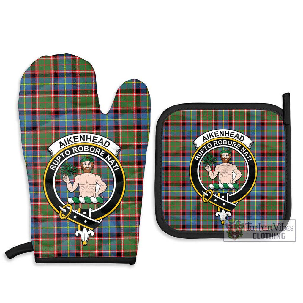 Aikenhead Tartan Combo Oven Mitt & Pot-Holder with Family Crest Combo 1 Oven Mitt & 2 Pot-Holder Black - Tartan Vibes Clothing