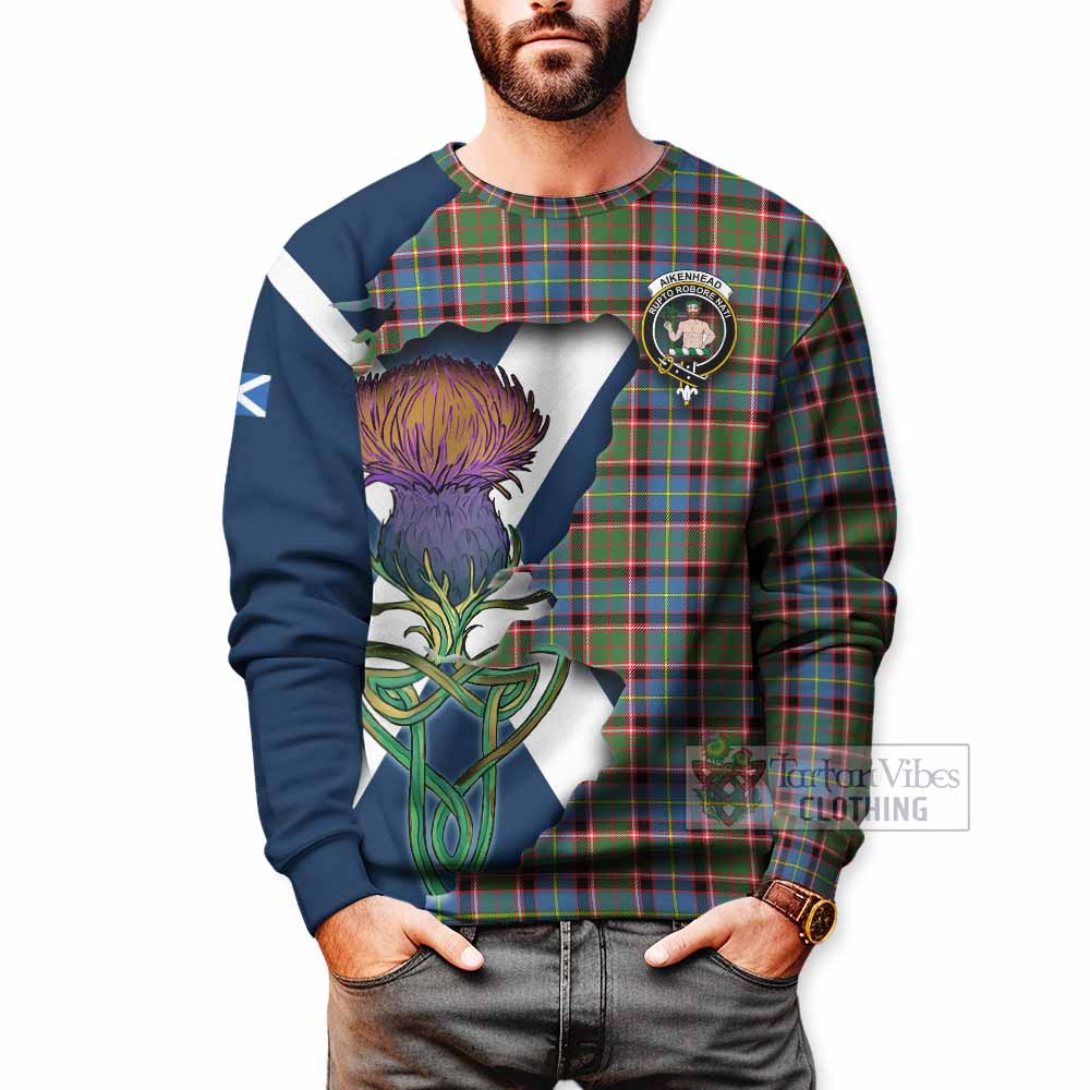 Tartan Vibes Clothing Aikenhead Tartan Family Crest Sweatshirt Scottish Thistle Celtic Inspired