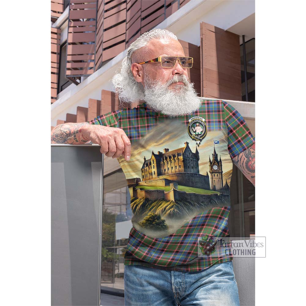 Aikenhead Tartan Family Crest Cotton T-shirt with Scottish Ancient Castle Style - Tartan Vibes Clothing