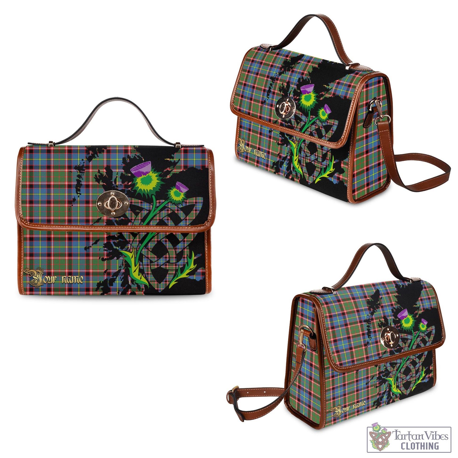 Tartan Vibes Clothing Aikenhead Tartan Waterproof Canvas Bag with Scotland Map and Thistle Celtic Accents