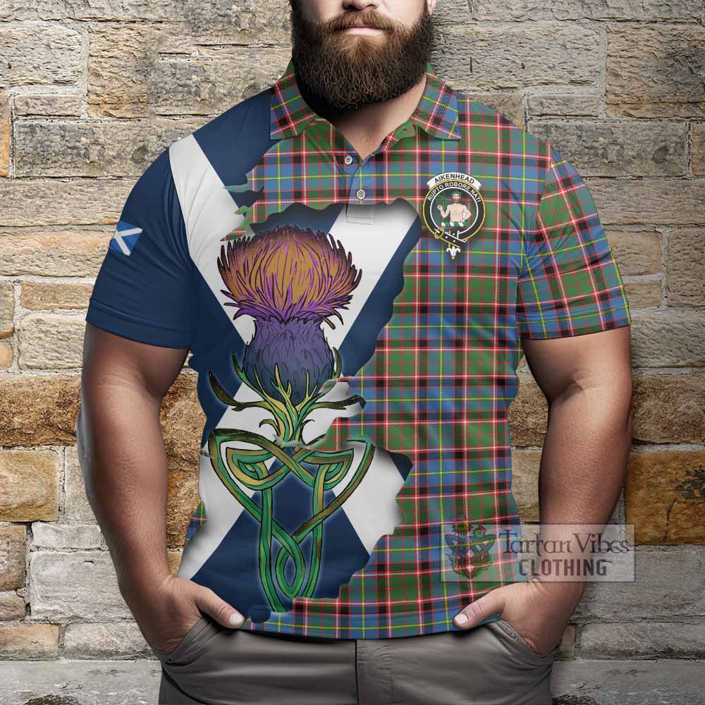 Tartan Vibes Clothing Aikenhead Tartan Family Crest Polo Shirt Scottish Thistle Celtic Inspired