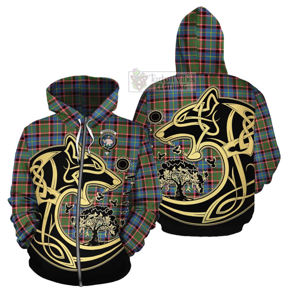 Aikenhead Tartan Cotton Hoodie with Family Crest Celtic Wolf Style - Tartan Vibes Clothing